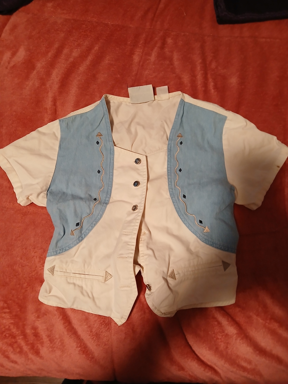 Wrangler Western For Girls Cream  Button Vest with Light Blue Embroidered Panels